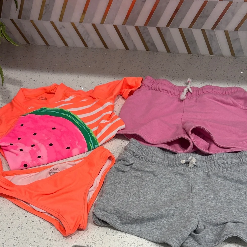 Cat & Jack Gray Shorts bundle and swimsuit, size 6